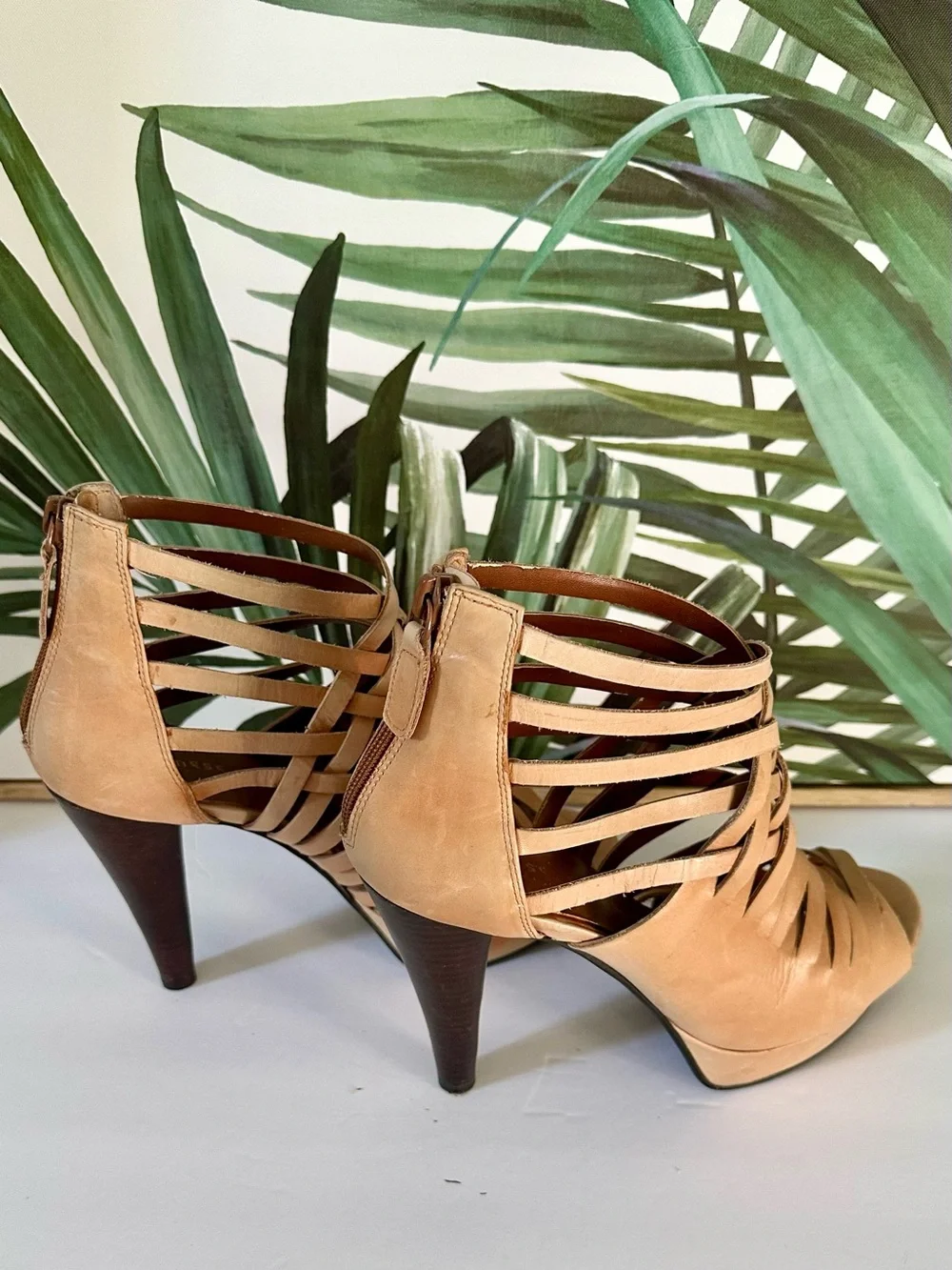 Chinese Laundry Tan Strappy Cage High-Heel Sandals